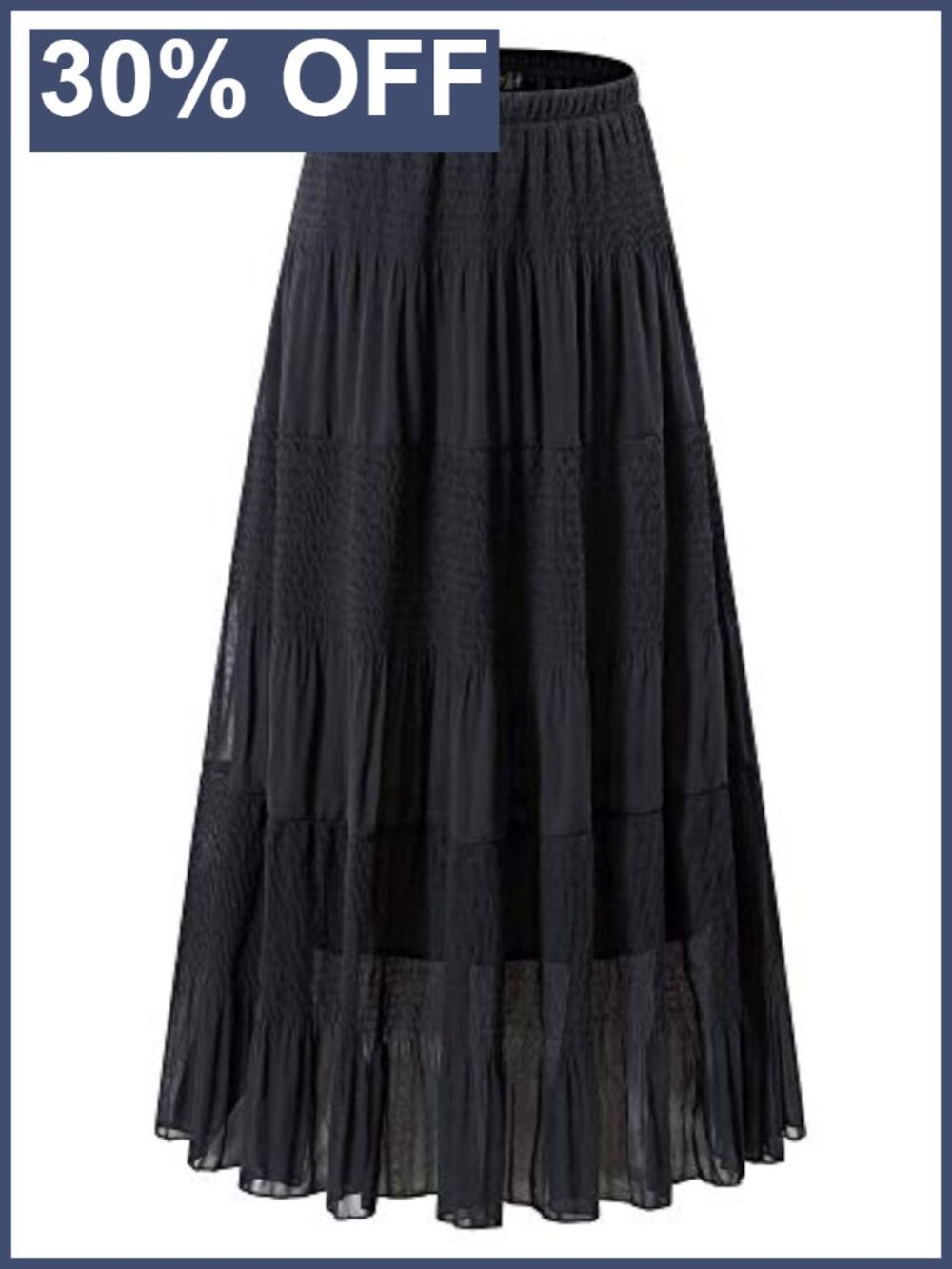 Chiffon High Waist Pleated A-Line Maxi Skirt Elastic Waist Double Layer